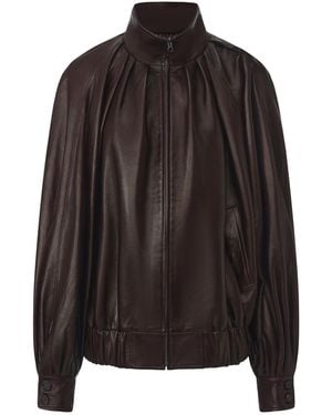 FRONT ROW SHOP Soft Pleated Balloon Leather Jakcet Dark - Black