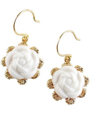 POPORCELAIN Everyday Porcelain Camellia Flower Charm Earrings - Metallic