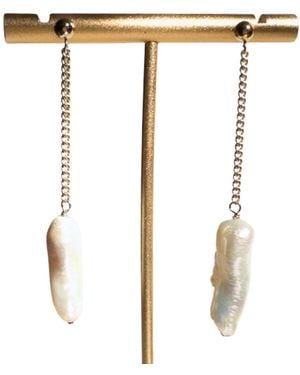 Rachel Nathan Post: Pearl Drop Earrings - Metallic