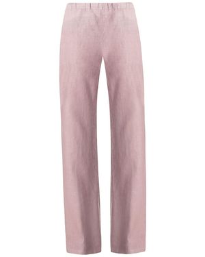 Haris Cotton Straight Linen Pants With Elastic Waist Lilac - Pink