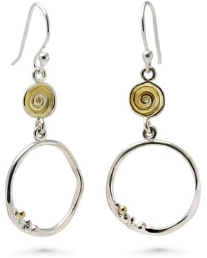 Isla Silver Organic Hoop Drop Earrings With Spiral Detail - Metallic