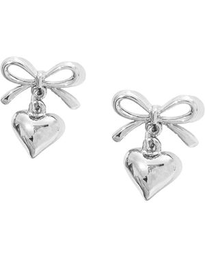 Maison De Gala Bow & Heart Charm Stud Earrings - Metallic