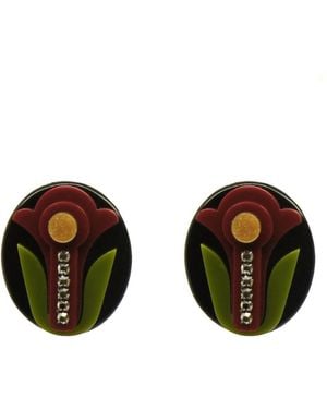 Gissa Bicalho Acrylic Handmade Earring Camafeu Flower Burgundy - Brown