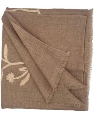 Heritagemoda Neutrals Gi Certified Hand Embroidered Pashmina Cashmere Scarf - Natural