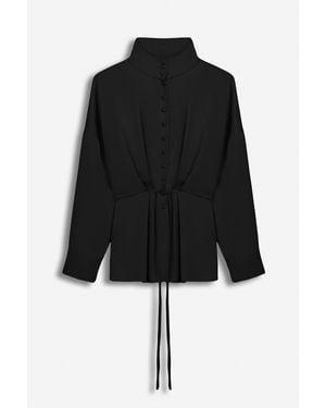Nocturne Tie Detail Stand Collar Shirt - Black