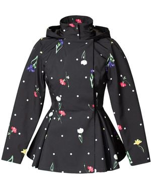 RainSisters Jacket With Detachable Hood And Flower Print: Cosmic Meadow - Black
