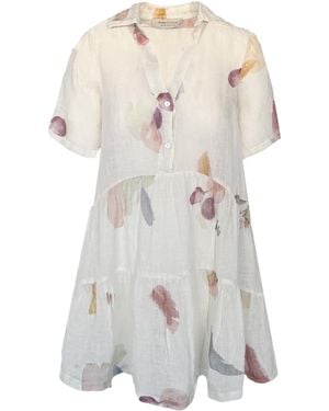 Haris Cotton Mini Printed Gauze Dress With Front Buttons Ecru Garden - Grey