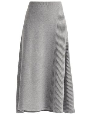 Paisie Knitted A-Line Midi Skirt With Ribbed Details - Gray
