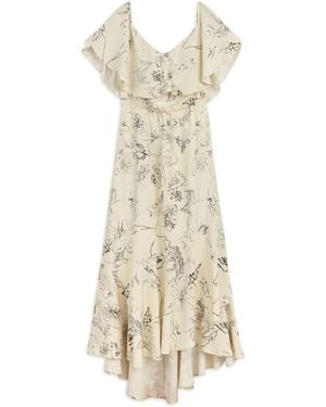 Nocturne Patterned Midi Dress With Sash Tie - White