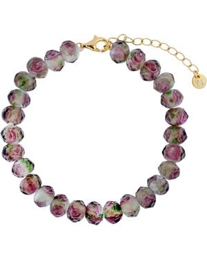 Gold Trip Spring Rose Glass Beaded Bracelet - Metallic