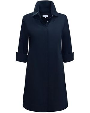 Perlavera Ciam Solid Cotton Satin Three Quarter Sleeve Length Slim Fit Mini Dress - Blue