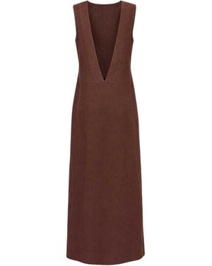 Humans & Land The Nefertiti – V-Back Linen Dress - Brown