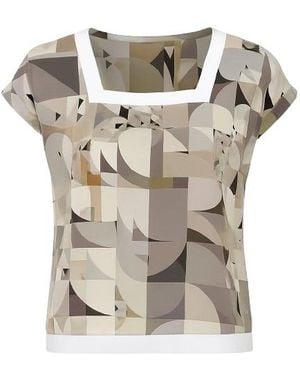 Conquista Silky Short Sleeved Print Top - Grey
