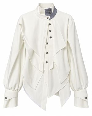 Julia Allert Neutrals High-Neck Panelled Open-Back Blouse – Ivory - White