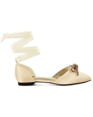 Rag & Co Simina Rhinestone Detail Bow Flat Sandals - Metallic