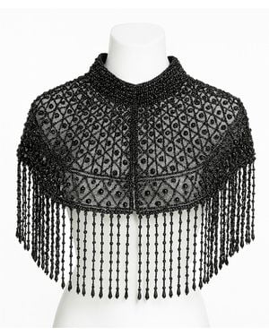 Richa Sharma Handmade Beaded Cape Shawl - Black
