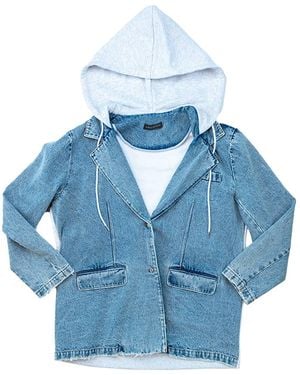 Circular Path Hooded Denim Blazer - Blue