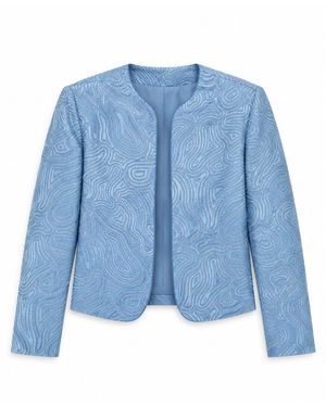 Stovaria Tonal Embroidered Pure Silk Statement Jacket - Blue