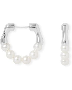 Pearls of the Orient Online Credo Sterling Bamboo Hoops With Cultured Freshwater Pearls - White