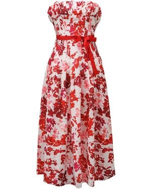 Smart and Joy Monochrome Floral Print Bustier Dress - Red