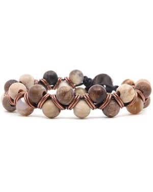 Shar Oke Neutrals Wood Opalite & Leather Beaded Bracelet - Pink