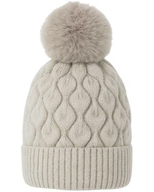 Hortons England Textured Cashmere Pom Pom Hat - Natural