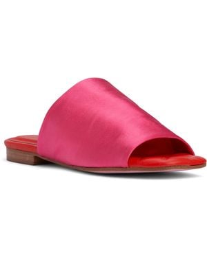 Beautiisoles by Robyn Shreiber Made in Italy April Hot Flat Slide Sandal Dressy Stretch Satin For Pool Or Day & Dressy Night - Pink