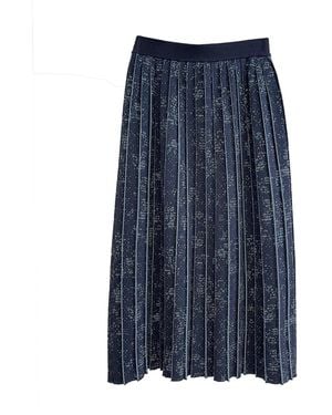 Arto. Yeah! Floral Pleated High Waisted Knit Skirt - Blue