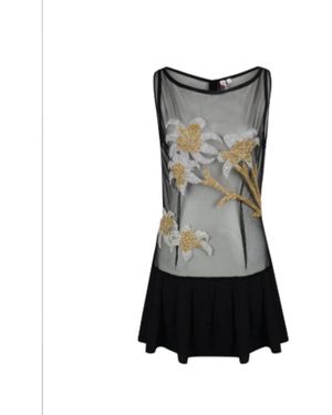 Oceanus Ines Frilled Floral Powermesh Viscose Mini Dress - Black