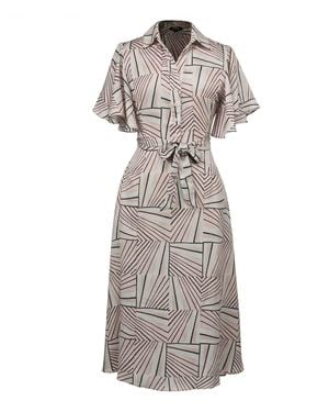 Smart and Joy Neutrals Geometrical Print Shirt-Dress - Grey