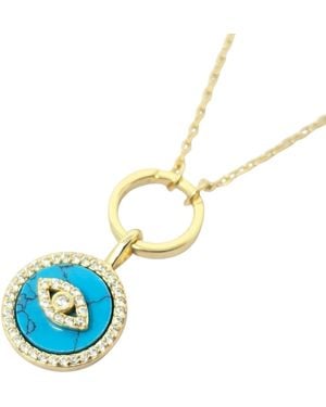 Harfi Plated Evil Eye Pendant Charm Necklace - Blue