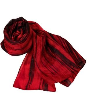 Silk and Bears Brushstroke Silk Scarf – Hand-Dyed Mulberry Silk, Evening Wrap & Gift - Red