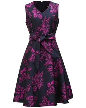 Smart and Joy Floral Brocade Skater Dress - Purple