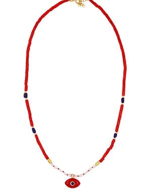 1610Istanbul Mediterranean Evil Eye Pearl Necklace - Red
