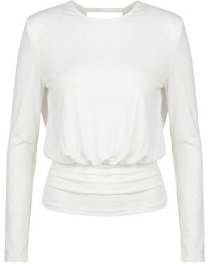 Modenaire Draped Open Back Top With Fitted Waist - White