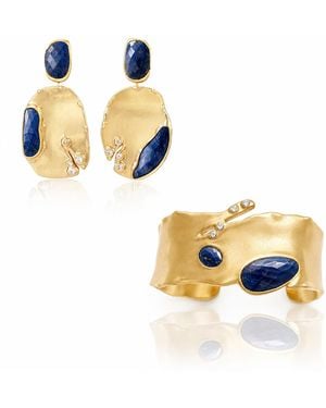 Rare Matters Jewelry Limited Edition Organic Celestial Lapis Cuff & Cascade Earring Set - Metallic