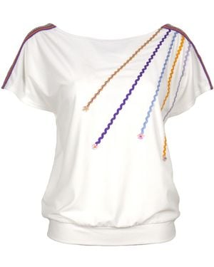 Lalipop Design Viscose Blouse With Colourful Ribbon Accessories - White