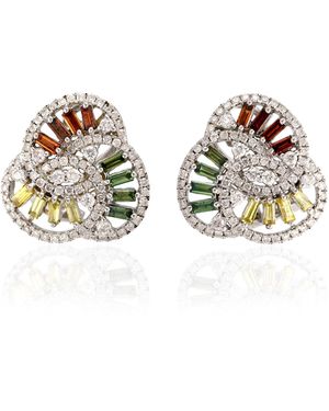 Artisan Coloured Diamond Cluster Earrings - Metallic
