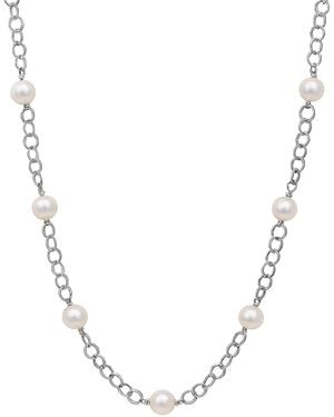 Unaloe Timeless Simplicity – Sterling Freshwater Pearl Necklace For – Elegant Pearl Link Chain Jewellery Gift - Metallic
