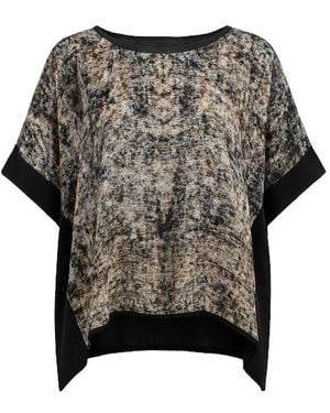 Conquista Oversized Print Top With Sequins - Black