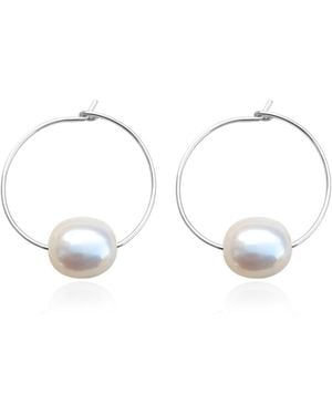 Kiri & Belle Olivia Large Pearl Wire Hoop Sterling Earrings - Metallic