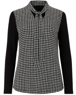 Conquista Long Sleeve Print Top With Neck Tie - Black