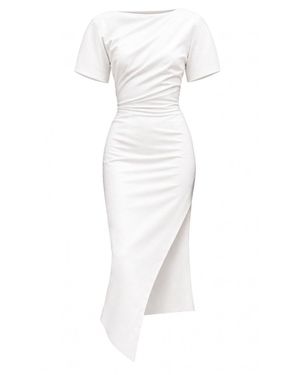 AVENUE No.29 Short Sleeve Asymmetric Leg Slit Dress - White