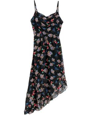 Louche Dina Carpathian Florals Print Asymmetric Strappy Midi Dress - Black