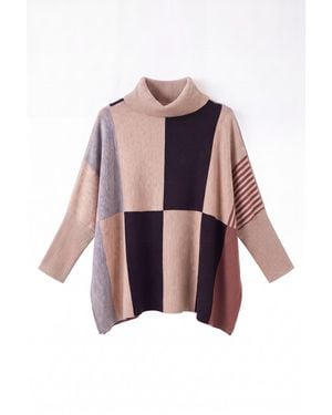 James Lakeland Neutrals Block Poncho - Pink
