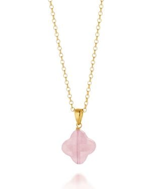 Nellou Jewellery Rose Quartz Gem Clover Necklace Plated Sterling - Metallic