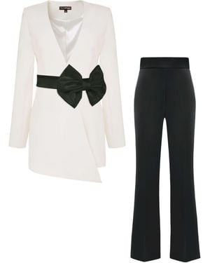 Tia Dorraine Rare Pearl Power Suit With Bow Belt - Black