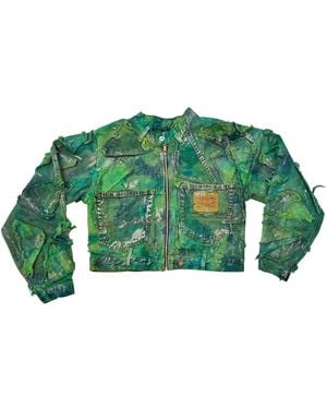Zasta Studio Wearable Ruins Shredded Denim Crop Jacket - Green