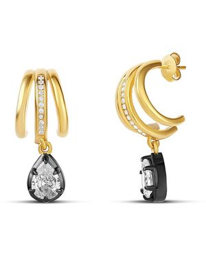 SHYMI Triple Statement Huggies With Fancy Shape Drop - Metallic