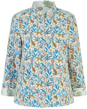 Yumi' Leopard Print Reversible Cotton Cropped Quilted Jacket - Blue